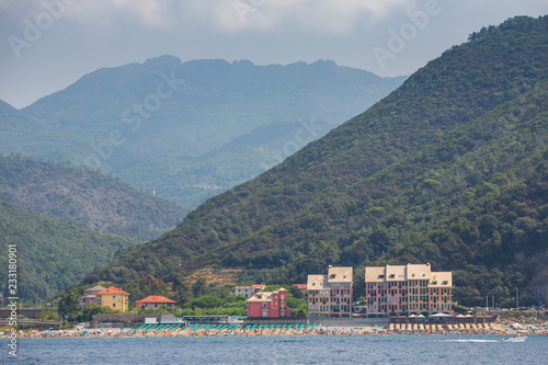 Apartments on the beachside town of Deiva Marina on the Ligurian coast, Italy photo