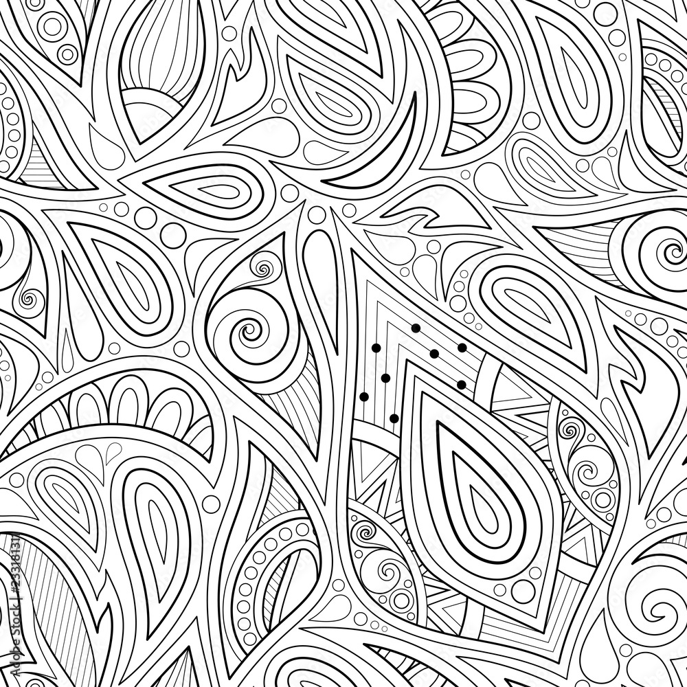 Monochrome Seamless Pattern with Floral Ethnic Motifs
