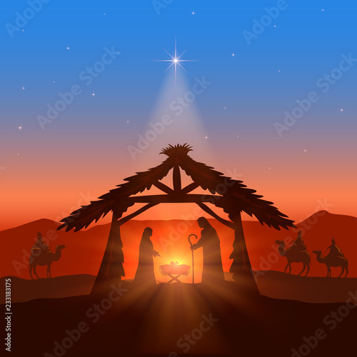 Christian Christmas with Star in Sky