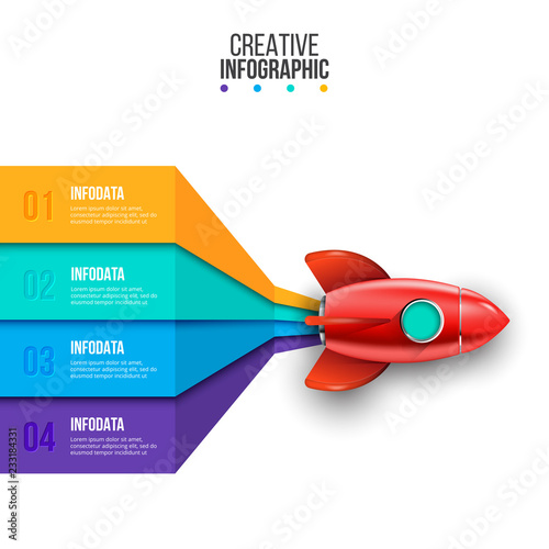 Vector rocket infographic. Business concept with 4 options, parts, steps or processes. Startup visualization.