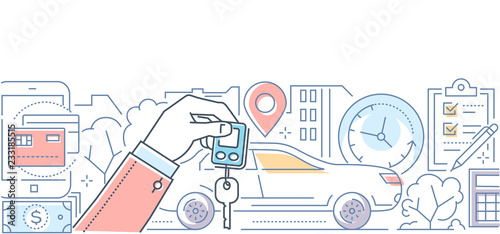Car rent - modern line design style vector illustration