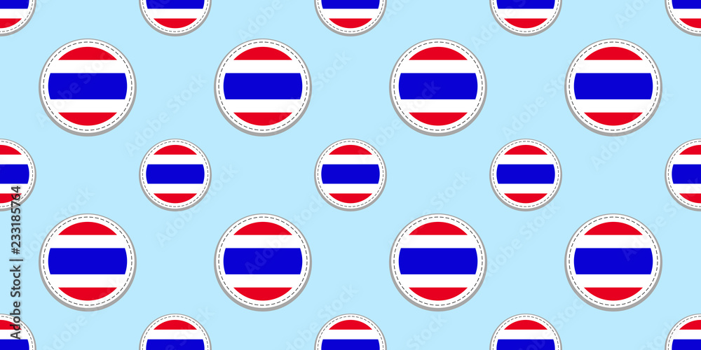 Thailand round flag seamless pattern. Siam background. Vector circle icons. Geometric symbols. Texture for sports pages, competition, games, travelling, school design elements. patriotic wallpaper.