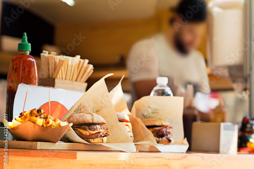 Canvas Print food truck in city festival , selective focus