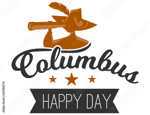 Happy Columbus Day logo sign with sailor
