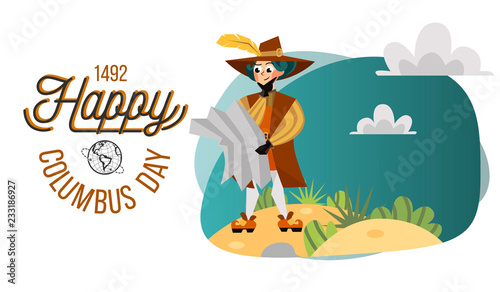 Happy Columbus Day greeting or invitation greeting card lettering text logo design