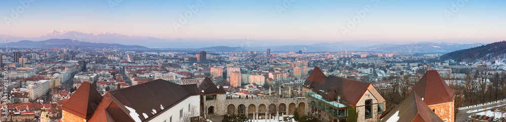 panoramic view over Ljubljana from the tower of Ljubljana Grad