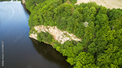 Aerial view of the rock that hangs over the river