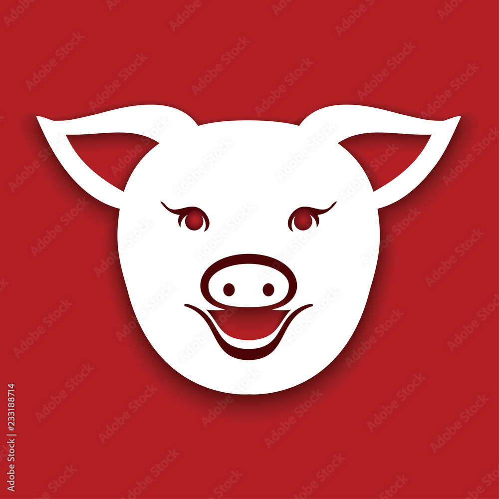 Pig icon. White Pig head on red background. Chinese New Year Pig icon. White Pig head on red background. Chinese New Year