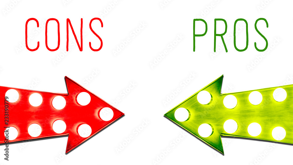 Pros and cons red and green leaf right vintage retro arrows illuminated