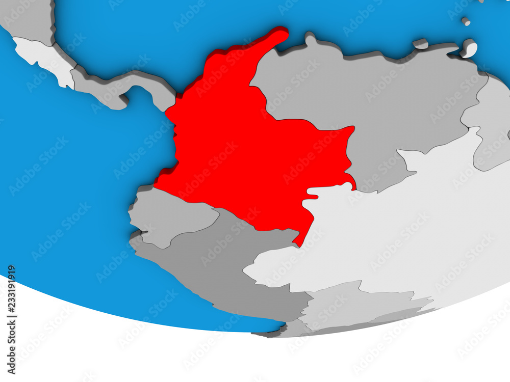 Fototapeta premium Colombia on simple political 3D globe.
