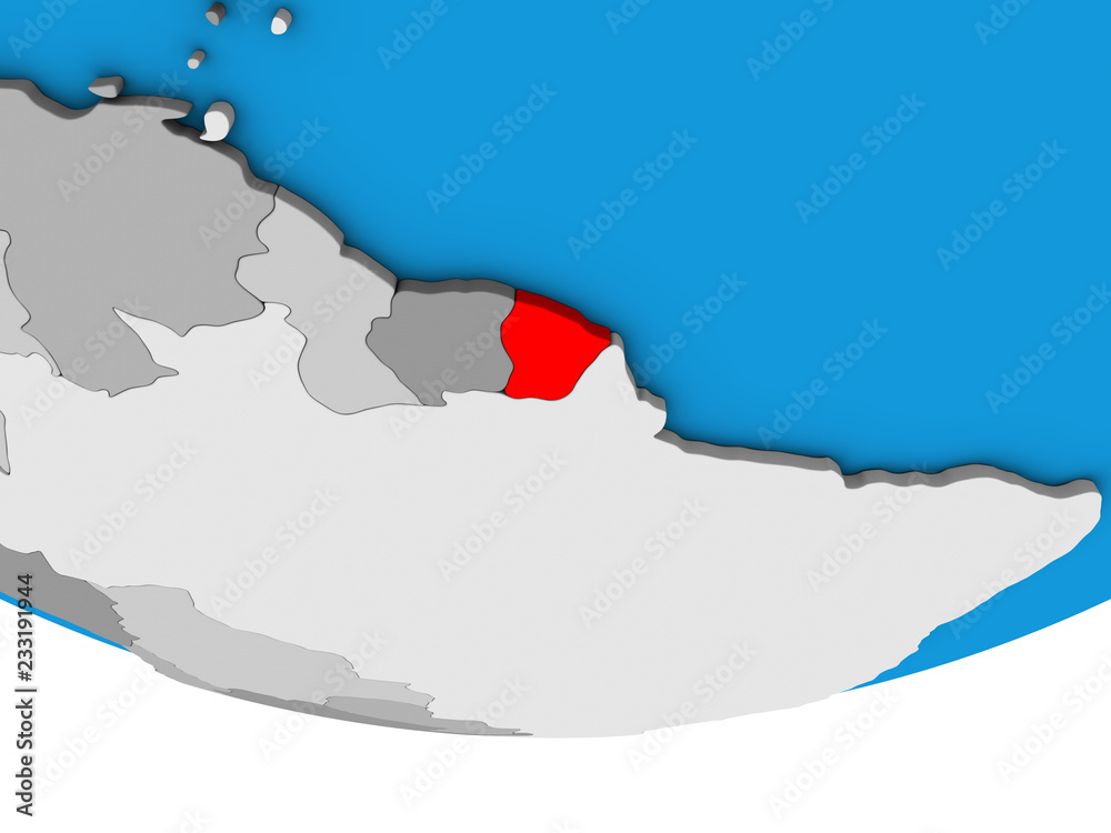 Fototapeta premium French Guiana on simple political 3D globe.