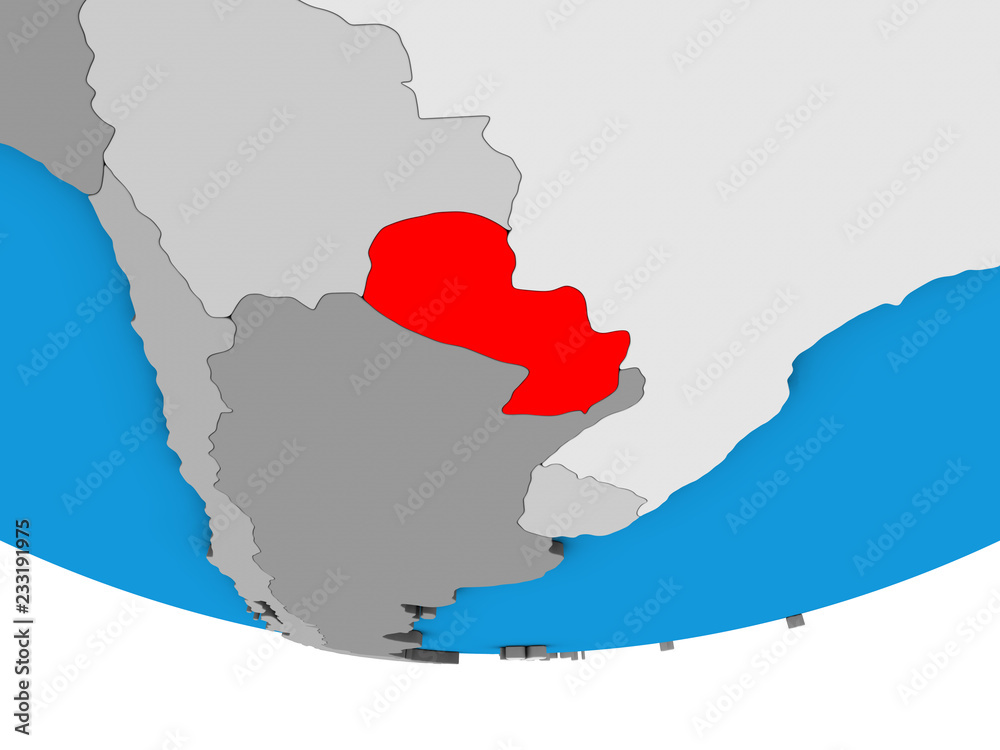 Fototapeta premium Paraguay on simple political 3D globe.