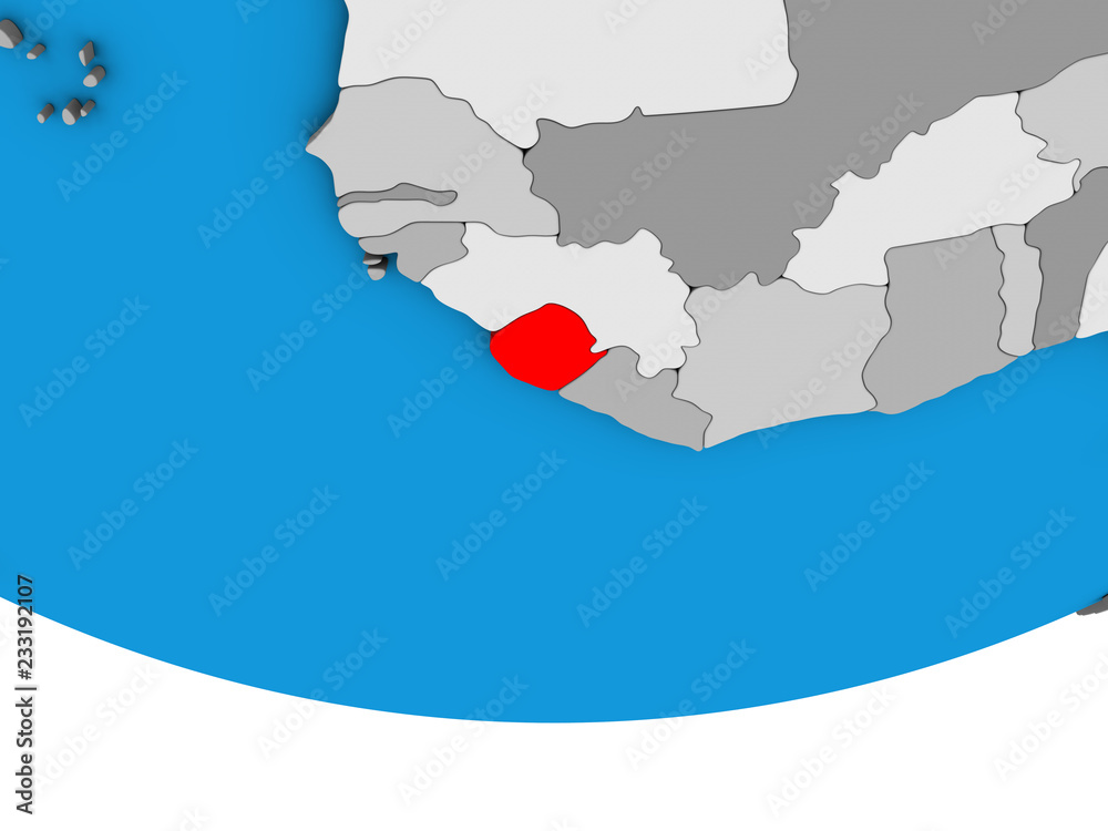 Fototapeta premium Sierra Leone on simple political 3D globe.