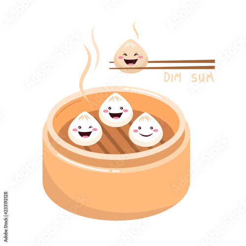 Cute cartoon Dim sum traditional Chinese dumplings