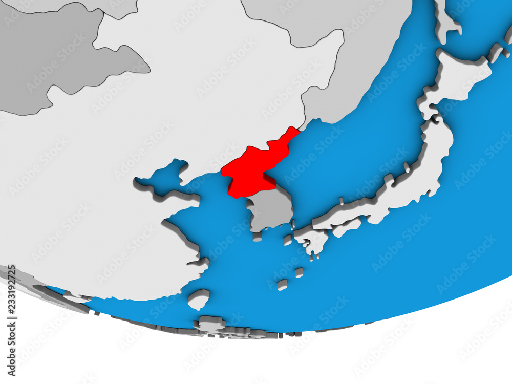 Obraz premium North Korea on simple political 3D globe.