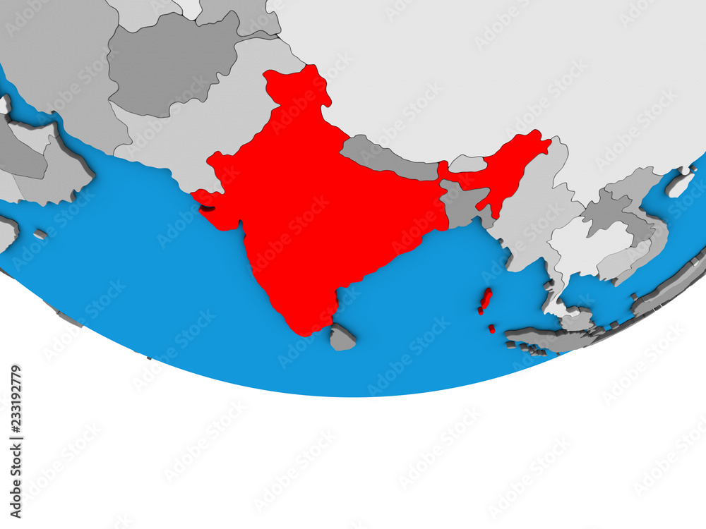 Naklejka premium India on simple political 3D globe.