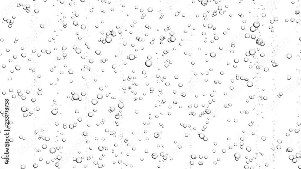Animation of soda bubbles in water isolated on white background. Looping animation.