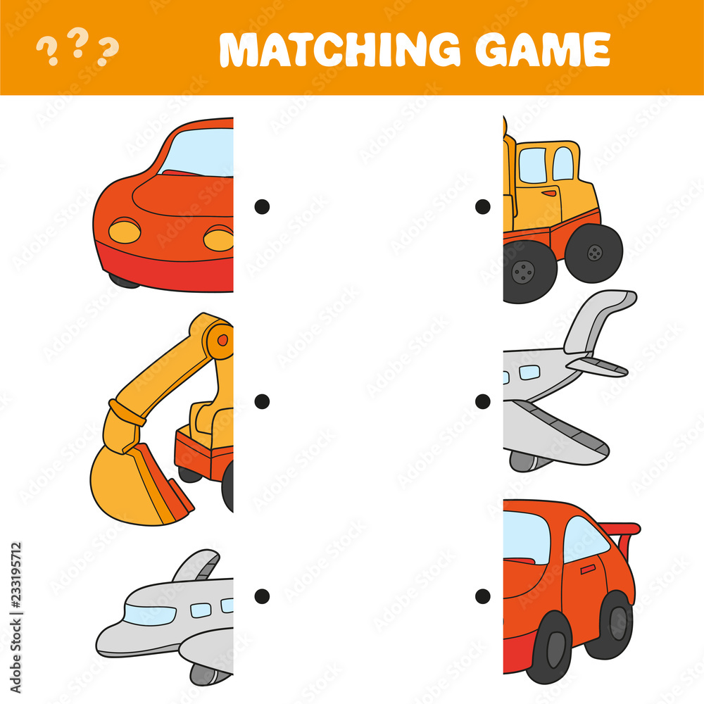 Cartoon Illustration of Preschool Education Activity with Matching Halves Game Cartoon Illustration of Preschool Education Activity with Matching Halves Game
