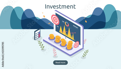 management or return on investment concept. online business strategic for financial analysis. isometric design vector illustration. template for web landing page, banner, presentation, social media