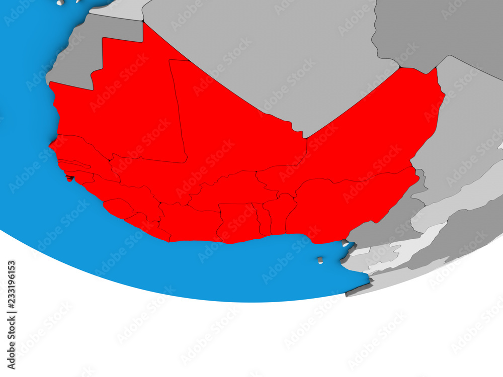 Fototapeta premium Western Africa on simple political 3D globe.