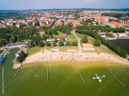 Aerial view of crowded sand...