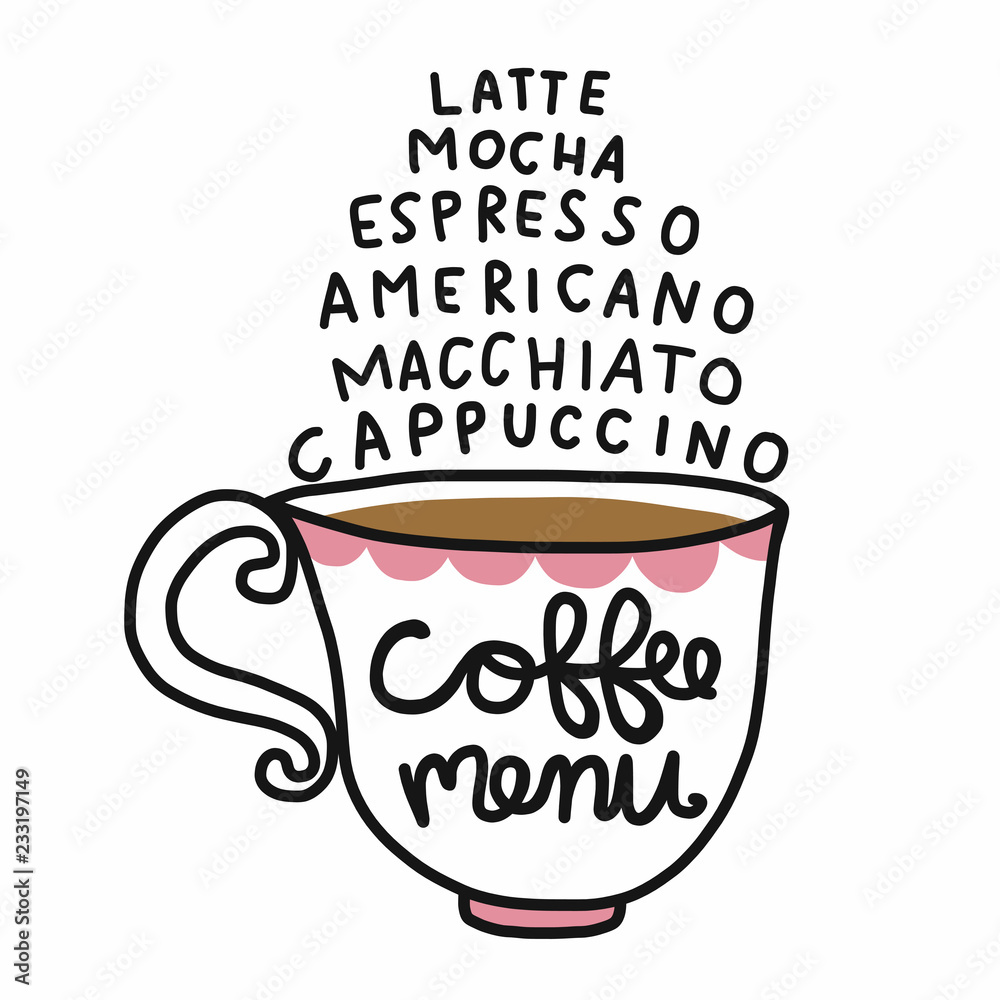 Coffee menu cartoon doodle style vector illustration Coffee menu cartoon doodle style vector illustration