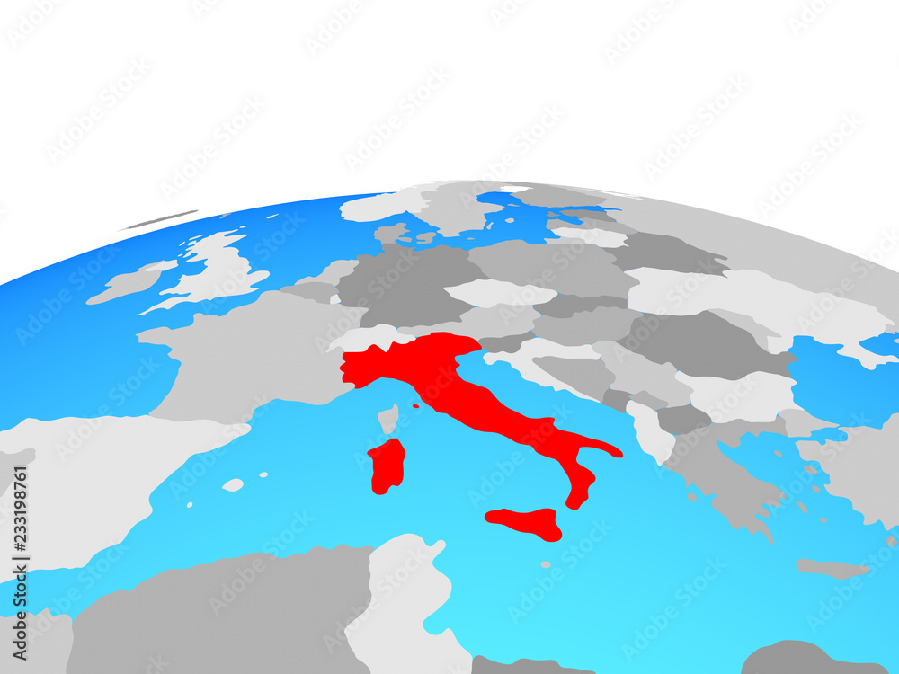 Italy on political globe.