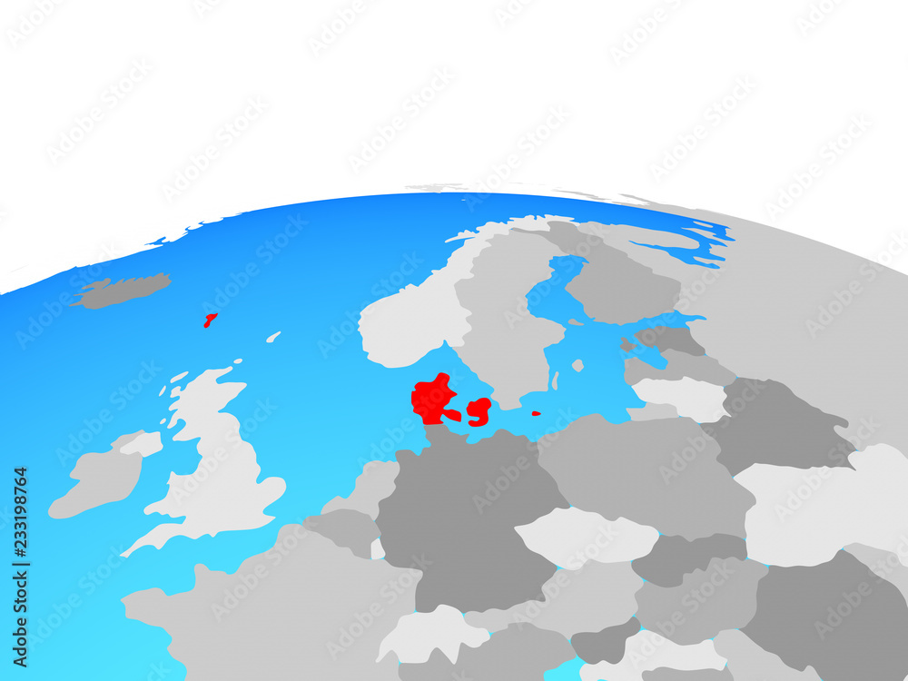 Denmark on political globe.
