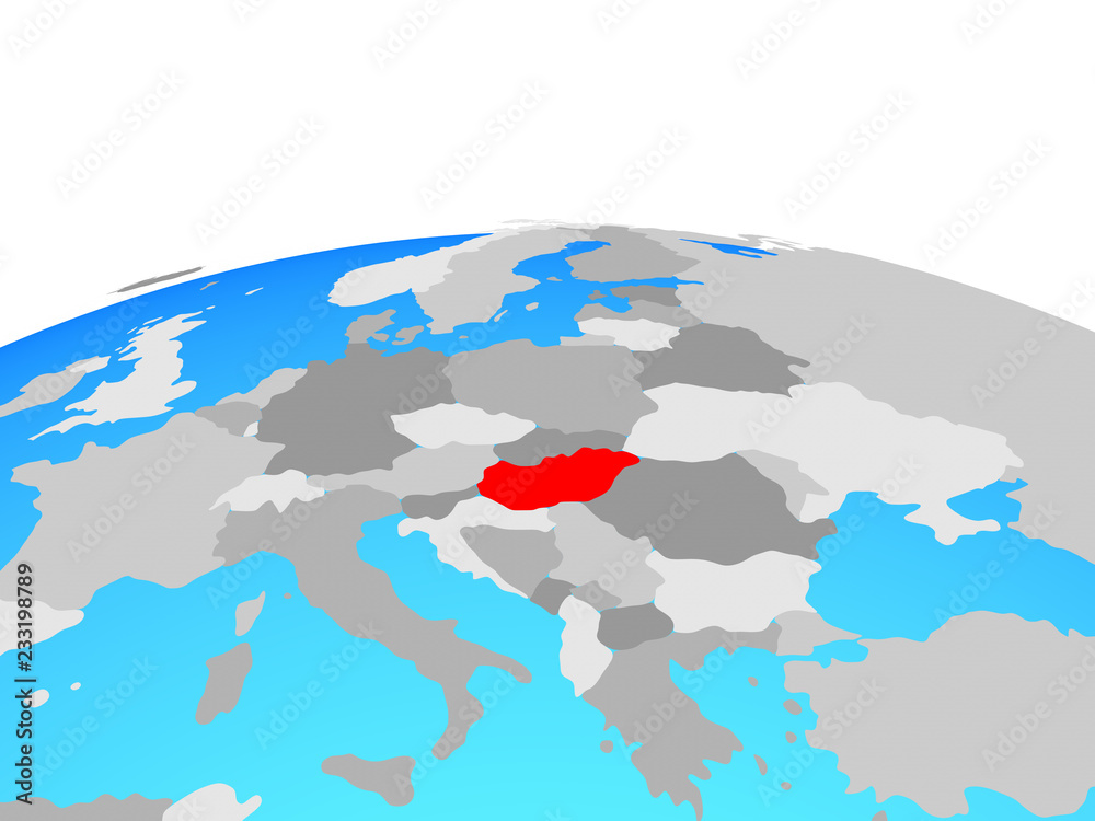 Hungary on political globe.
