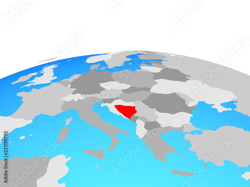 Bosnia and Herzegovina on political globe.