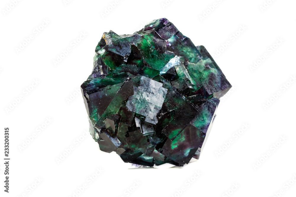 Macro mineral stone Fluorite on a white background Macro mineral stone Fluorite on a white background