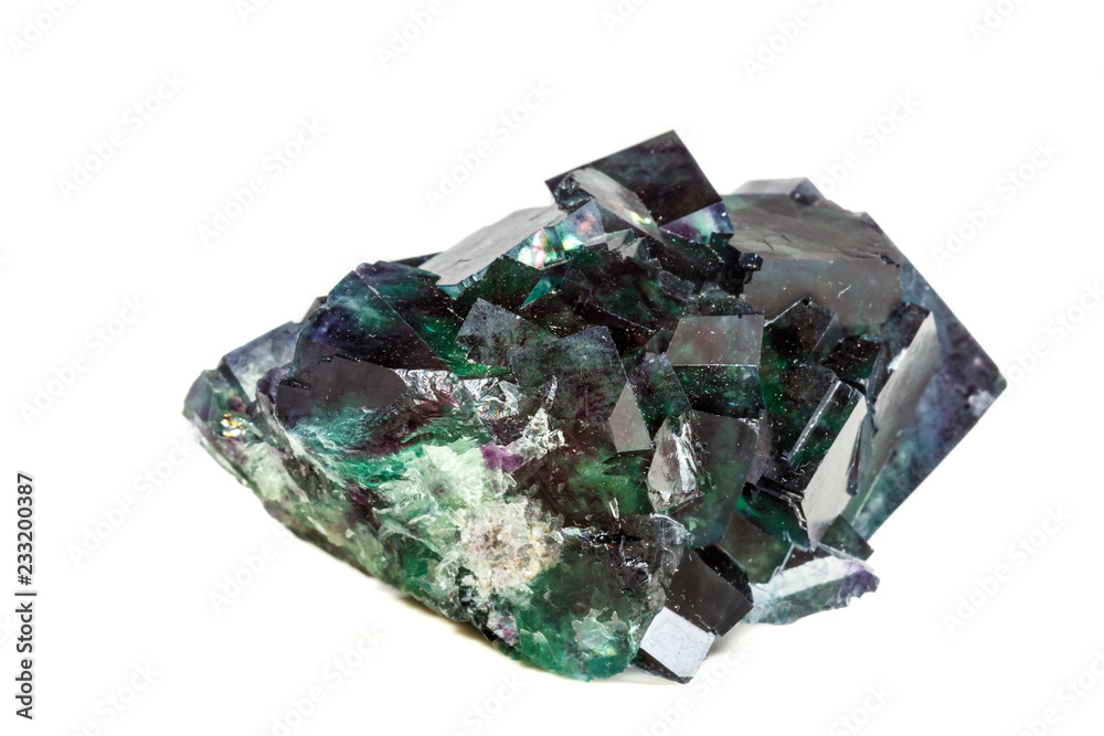 Macro mineral stone Fluorite on a white background Macro mineral stone Fluorite on a white background