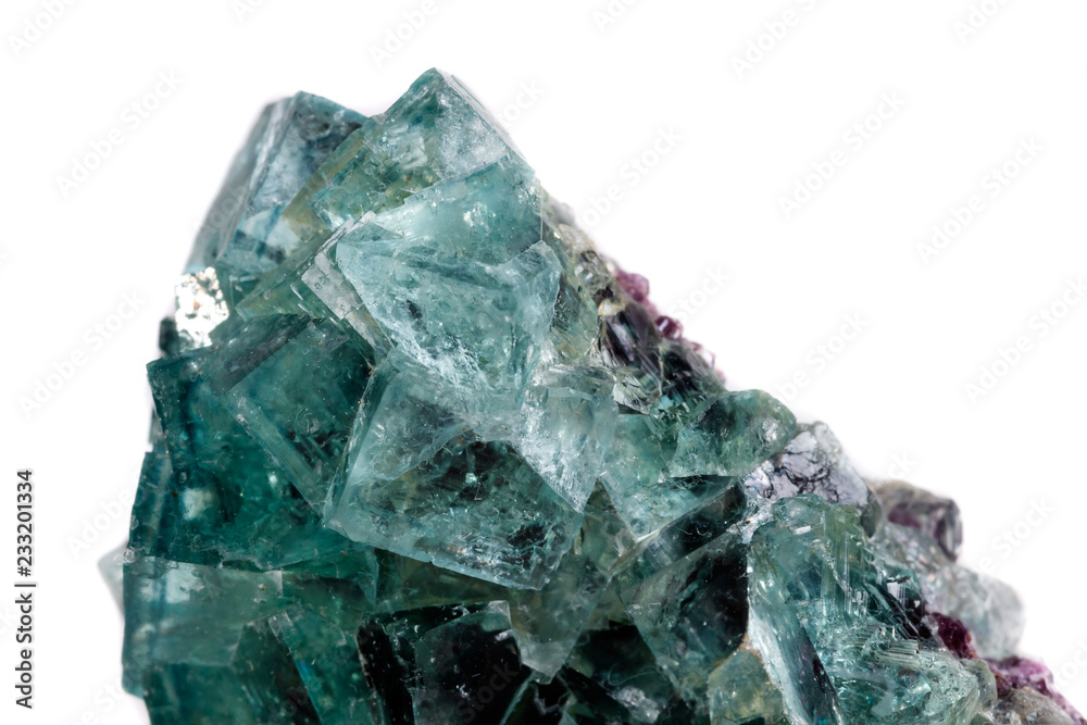 Fototapeta premium Macro mineral stone Fluorite on a white background
