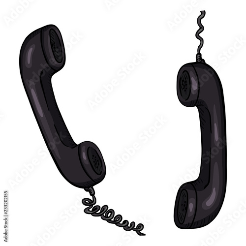 Vector Cartoon Illustration - Two Black Telephone Handsets