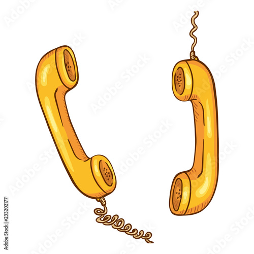 Vector Cartoon Illustration - Two Yellow Telephone Handsets