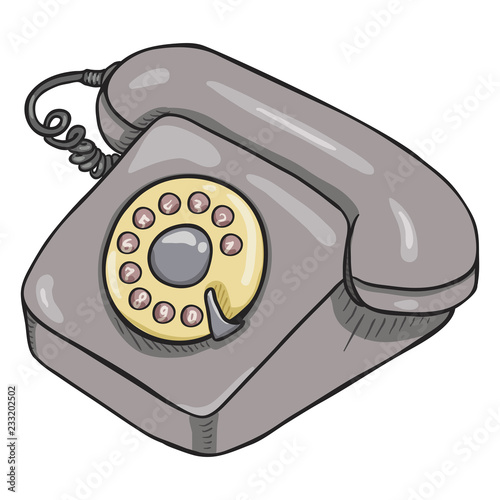 Vector Cartoon Gray Retro Style Rotary Phone