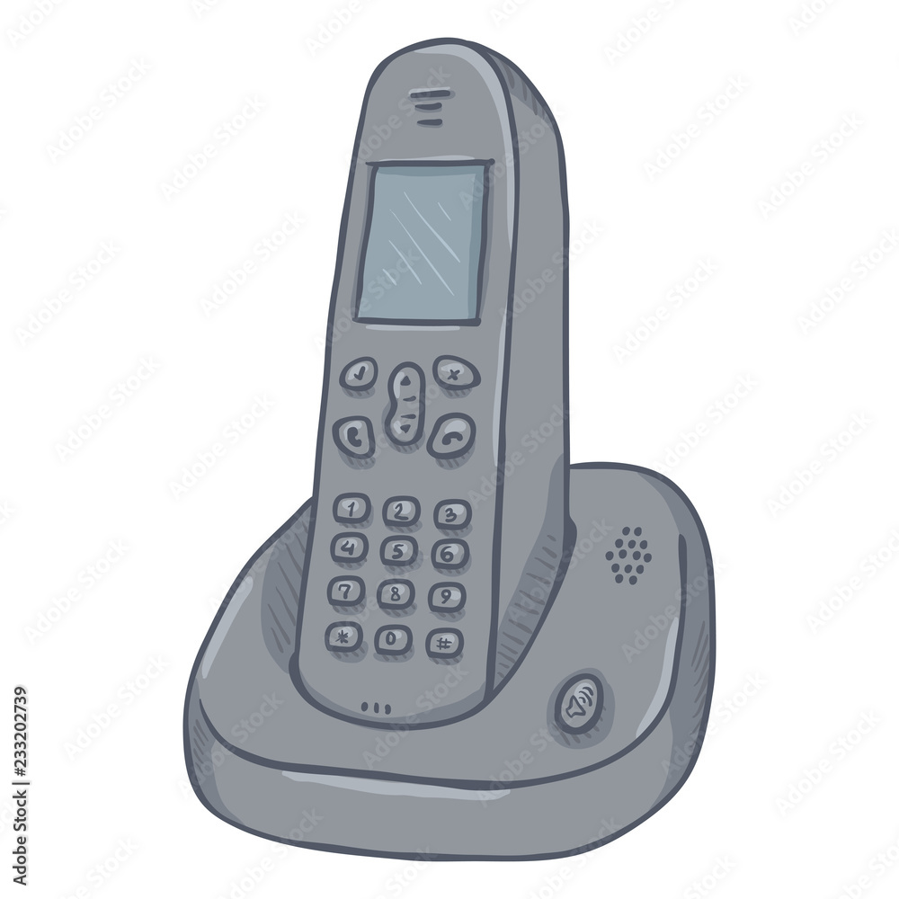 Vector Cartoon Gray Cordless Phone. Wireless Home Telephone. Vector Cartoon Gray Cordless Phone. Wireless Home Telephone.