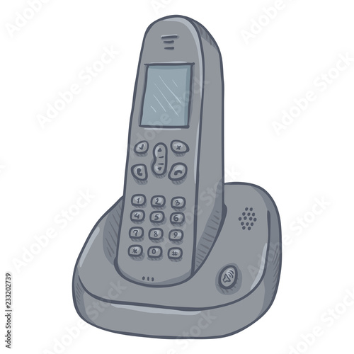 Vector Cartoon Gray Cordless Phone. Wireless Home Telephone.