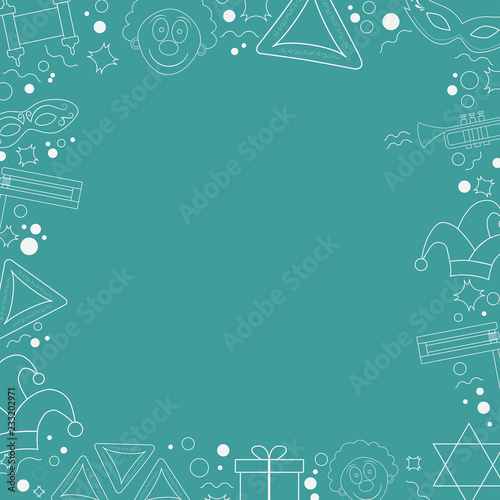 Frame with purim holiday flat design white thin line icons