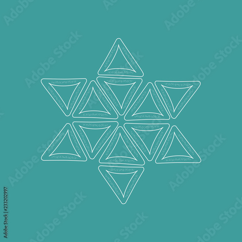 Purim holiday flat design white thin line icons of hamantashs in star of david shape