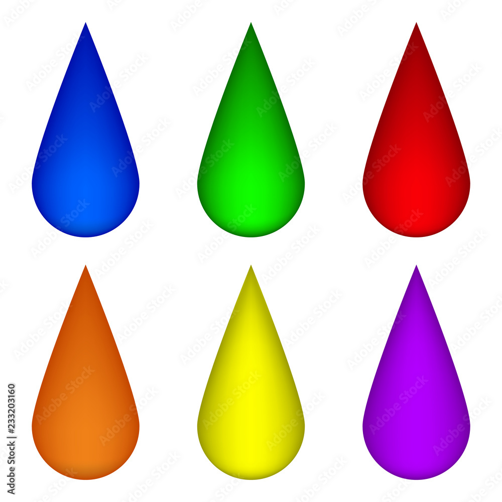 Set of Colored Drops isolated on white background. Vector Illustrationfor Your Design, Game, Card. Set of Colored Drops isolated on white background. Vector Illustrationfor Your Design, Game, Card.