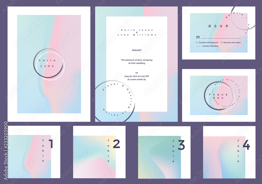 Modern minimal colorful wedding collection in pink and blue color combinations