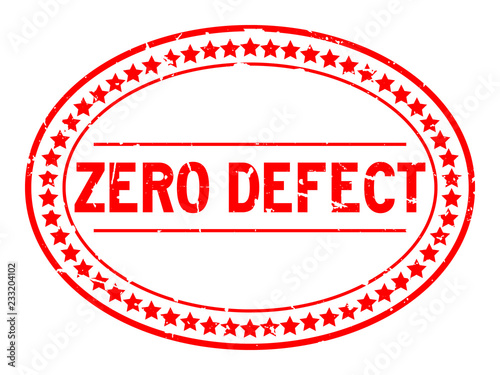 Grunge red zero defect word oval rubber seal stamp on white background