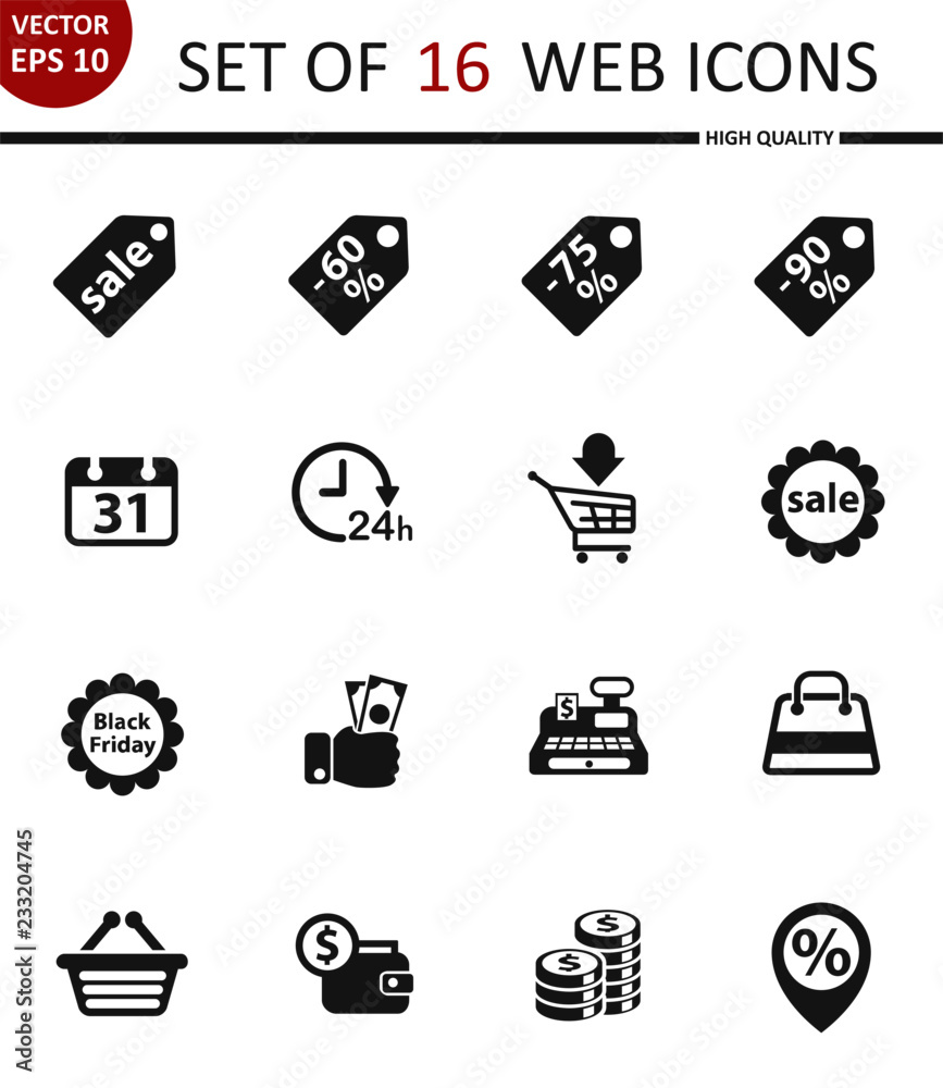 Black friday. Set of 16 high quality web icons Black friday. Set of 16 high quality web icons