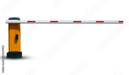 Barrier in the parking lot for security on white background  With clipping path