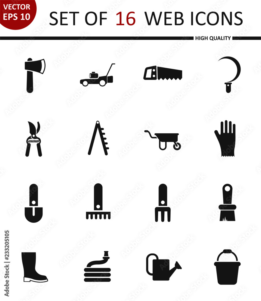 Garden tools. Set of 16 high quality web icons Garden tools. Set of 16 high quality web icons