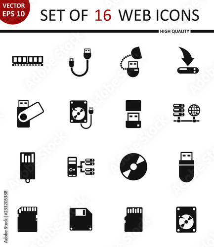 Memory drives. Set of 16 high quality web icons