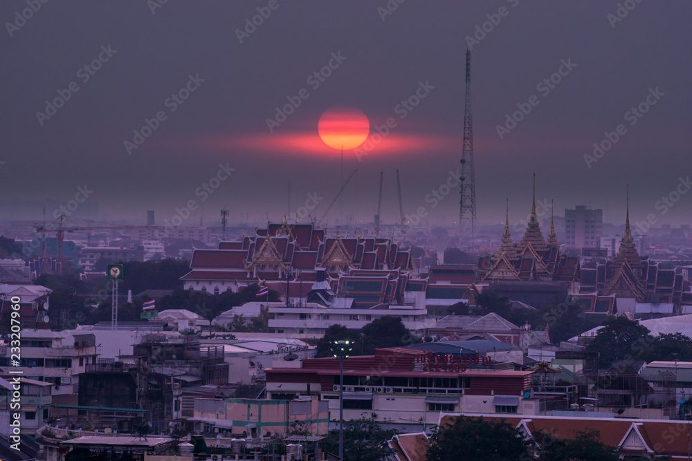 The sun is setting in Bangkok