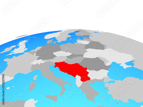 Yugoslavia on political globe.