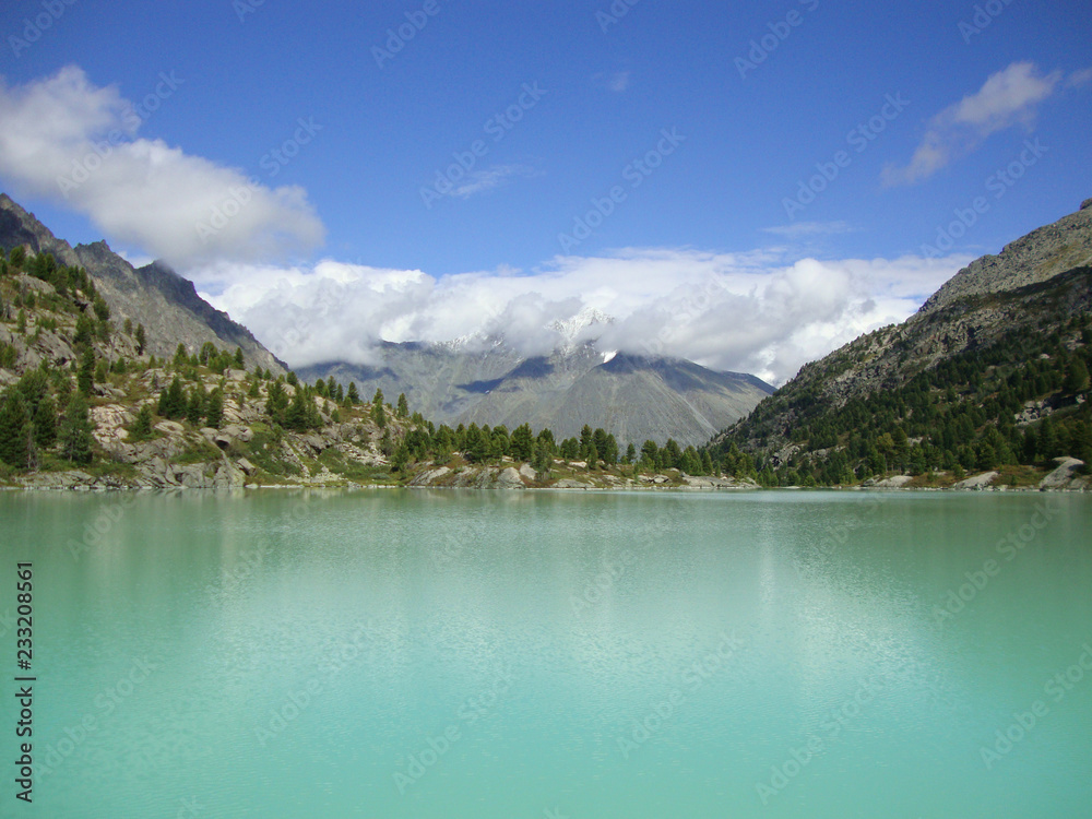 Turquoise mountain lake beautiful landscape in Altai        